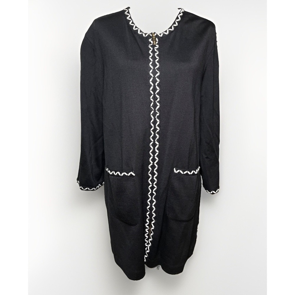 St. John Collection Santana Black Cardigan Wool Blend Womens Size 14 Full Zip